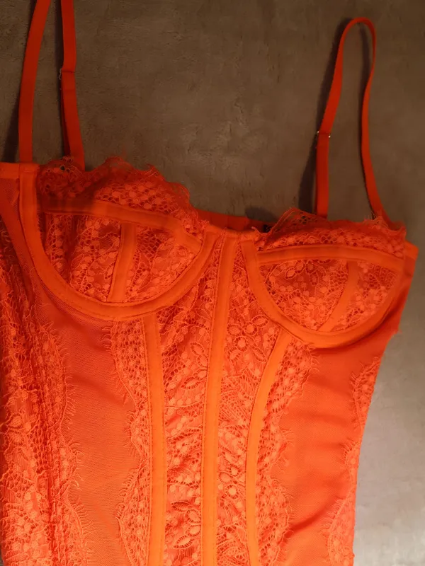 Out From Under Urban Outfitters Lace Corset Bustier Top Orange Neon Size S - Image 2