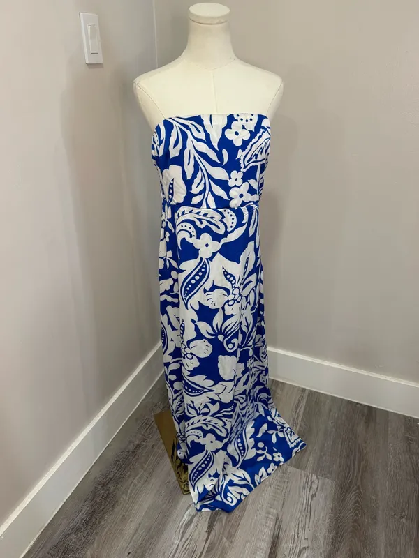 Anthropologie Paper Heart Strapless Blue Floral Maxi Dress Large - Image 2