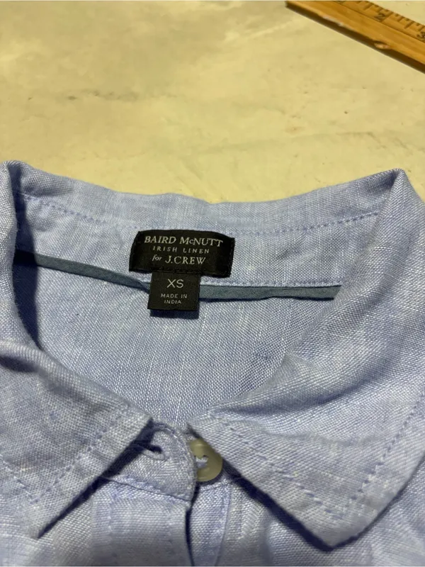 J. Crew Baird Mcnutt Irish Linen Blue Short-Sleeve Button-Front Shirt Dress XS - Image 8
