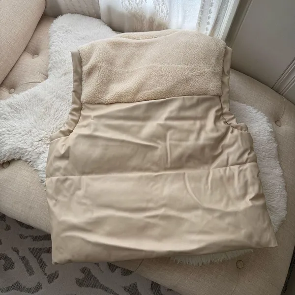 Women's Faux Leather Yoke Sherpa Vest Jacket Cream Pockets XXLARGE NWT - Image 8