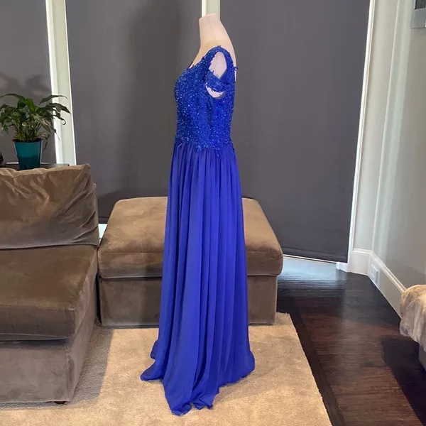 Women’s Blue A-Line Lace Appliqué Bridesmaid Party Dress Leg Slit Size 10 NWT - Image 3