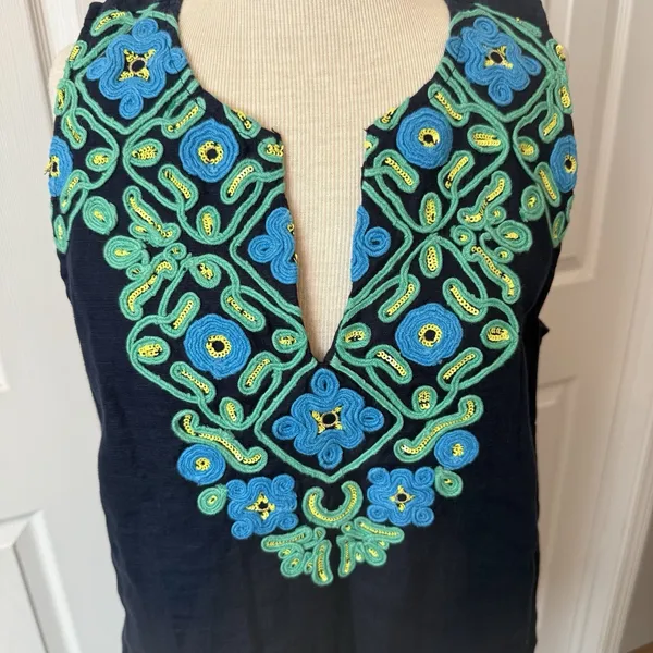 J.Crew NWT‎ Linen Shift Dress Sz LT Large Tall Embroidery Button Back Sleeveless - Image 3