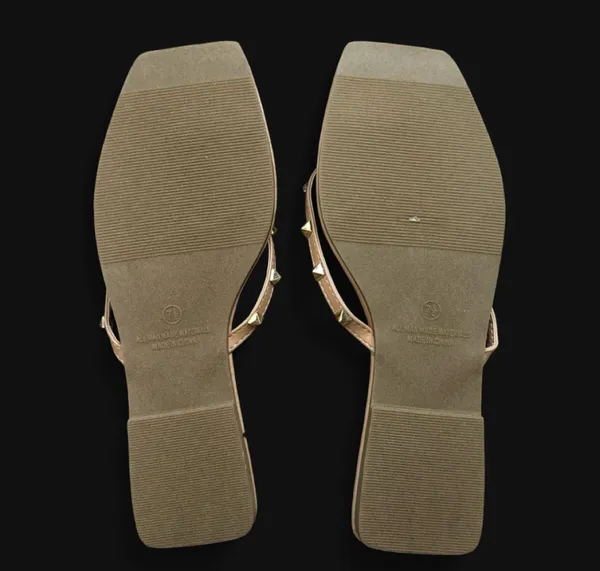Olivia Ferguson Tan Gold Studded Sandals - Image 8