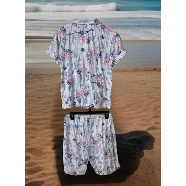 Y2K SWEET LRL Ralph Lauren Sleepwear PJ Set Barbie Top+Shorts Floral Haiwii Sz M - Image 2