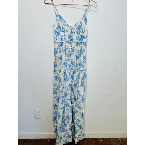 LoveShackFancy Women's White Blue Floral Garnita Floral Tiered Maxi Dress Size 0 - Image 7