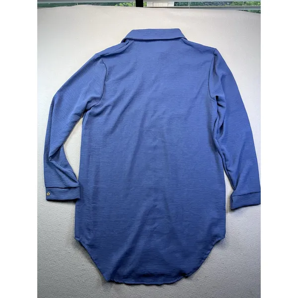 Womens Button-Down Long Sleeve Swim‎ Cover-Up Lightweight Pockets & Blue Medium - Image 7