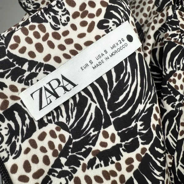 ZARA Blouse Small Tiger Animal‎ Print Ruffle Square Neck Ruched Statement RARE - Image 7
