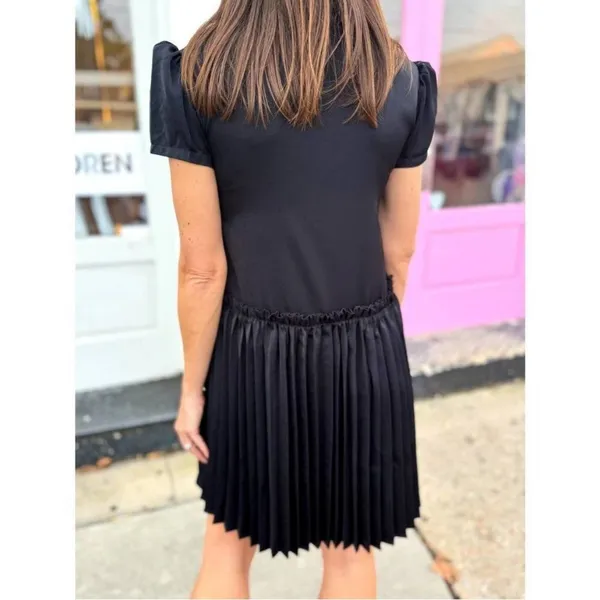 Taylor Tillman Katie Black Pleated Shirt Dress Puff Sleeve NWT S - Image 2