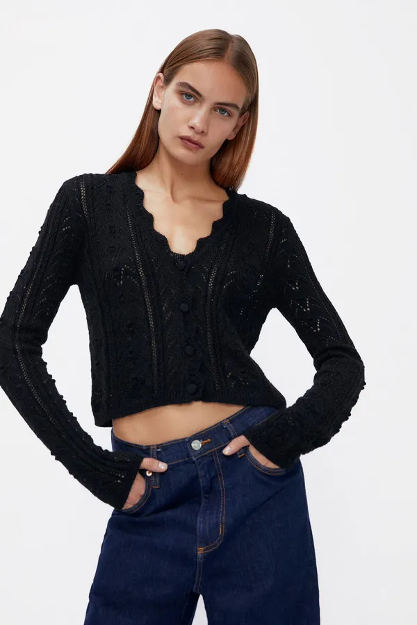 ZARA Black Knit Cardigan Top Jacket - Image 3