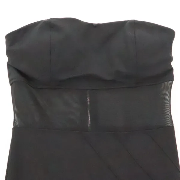 Stella Jamie Strapless Bodycon Dress Womens Size S‎ LBD Mesh Faux Leather Slit - Image 5