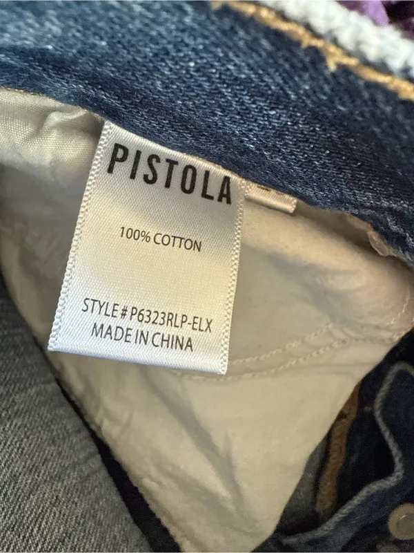Pistola High-Rise Distressed Straight-Leg Jeans - Blue sz 25 - Image 5