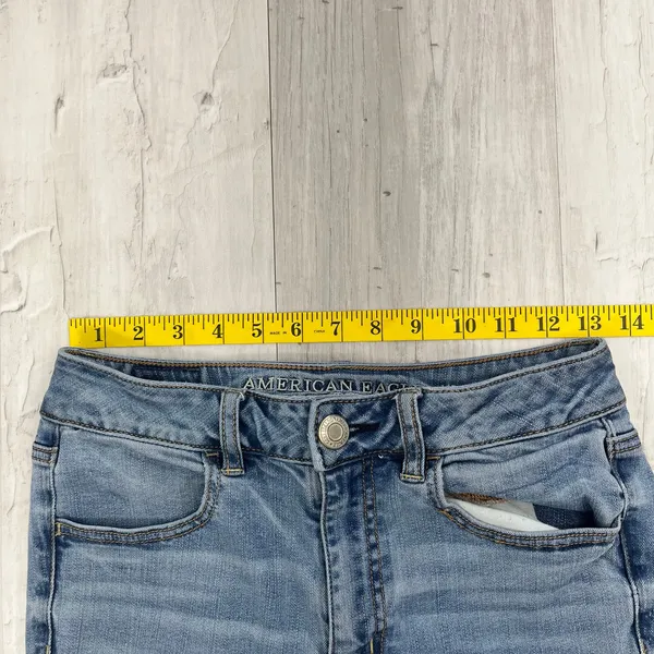 American Eagle Super Stretch Mid Rise Light Wash Distressed Skinny Jeans 6S - Image 8