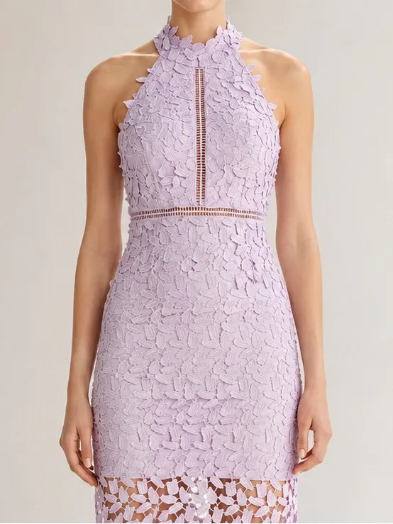 NWT Bardot Gemma Dress US 6 Orchid Purple Lace Halter Open Back Cocktail Wedding - Image 8