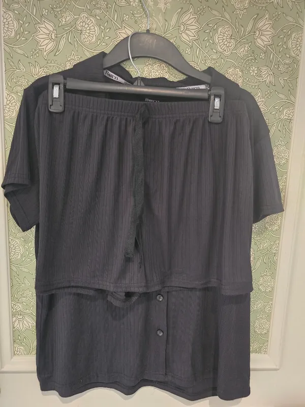 Born Black Ribbed Pajama Set Top & Shorts - Image 3