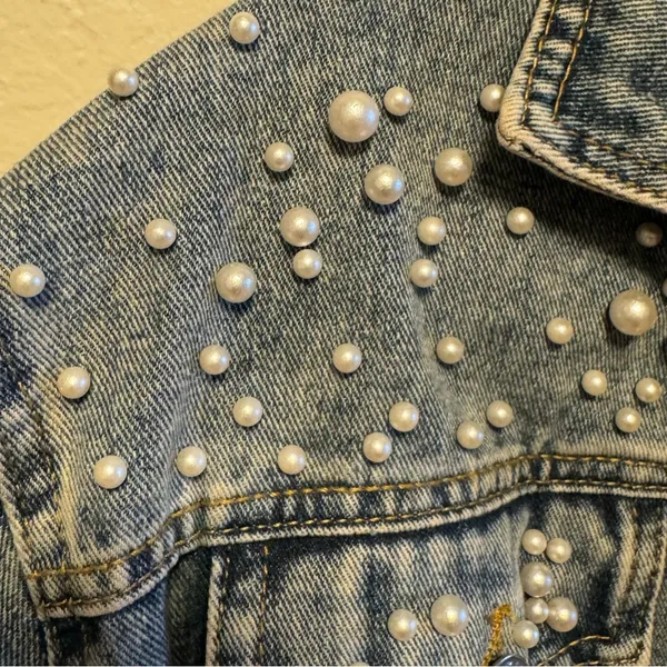 Pearl Studded Denim Jacket Blue Size L - Image 6