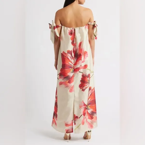HUTCH Iris Off-Shoulder Maxi Dress | Floral, Bow -‎ Beige - Image 4