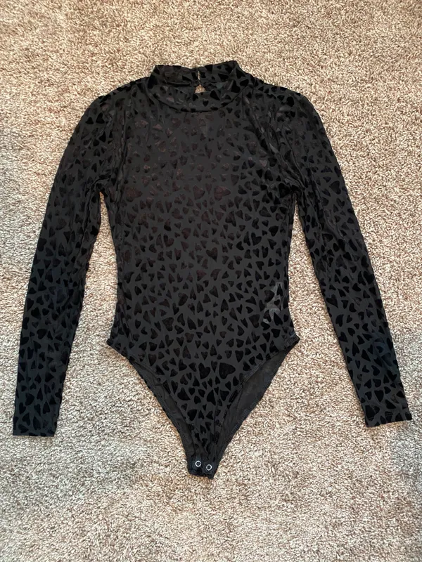 Black High Neck Velvet Bodysuit - Image 2