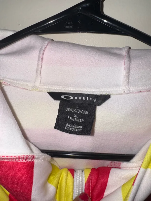 NWOT Oakley Striped Hooded Zip Jacket - White, Red & Yellow - Image 3