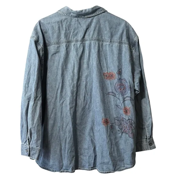 Out of the Blue J. Jill Denim Embroidered Button Down Shirt Women Sz XL Cotton - Image 2