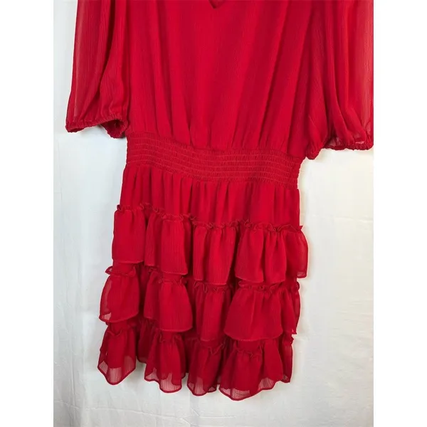 1.STATE Dress Womens M Red V-Neck Tiered Ruffle Midi Party Cocktail - Image 7