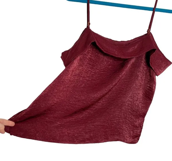 Burgundy Wine Off The Shoulder Spaghetti Strap Blouse - Image 5