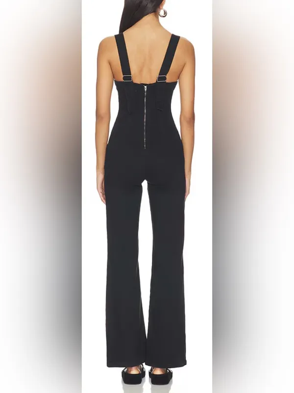 NEW, FREE PEOPLE We The Free Suns Out Bootcut Jumpsuit in Black Sz L - Image 3