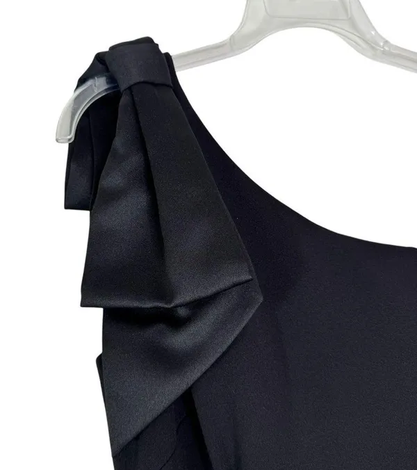 Eliza J Satin Bow One Shoulder Long Formal Dress Black Size 4 - Image 8