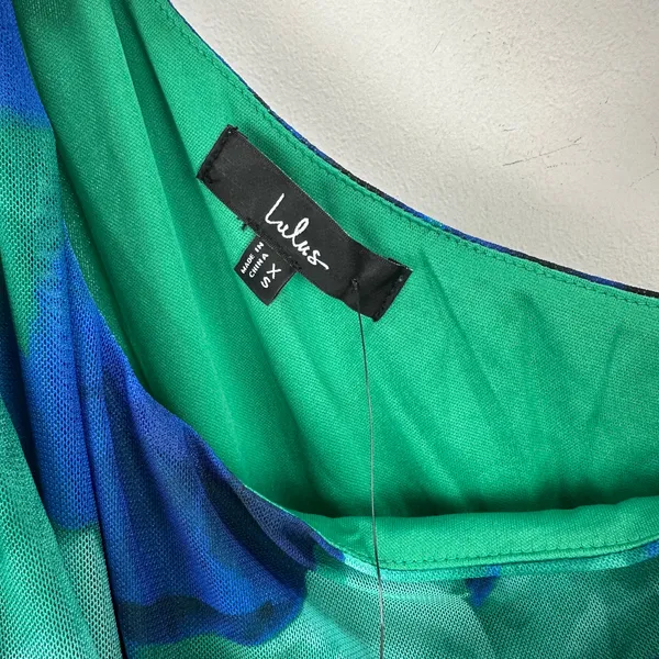 Lulus Ismerida Green Blue Abstract Mesh One Shoulder Midi Dress Party XS NWT - Image 8