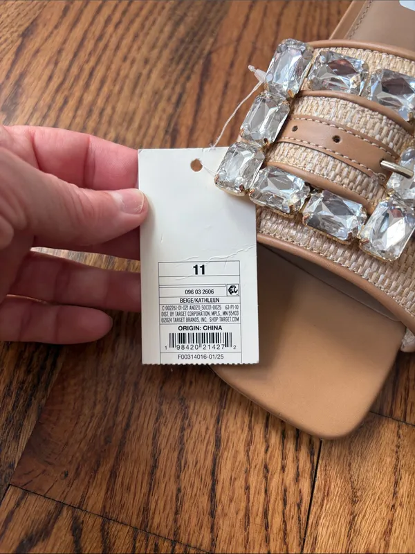 a new day Beige Crystal-Embellished Block Heel Mules Size 11 New - Image 3