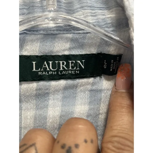 Lauren Ralph Lauren White/Blue Button Up Long Sleeve Shirt Size‎ L - Image 2