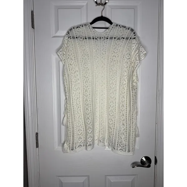 UNBRANDED Cream Crochet Open Knit Beach Cover-Up Size S Boho‎ Beachy - Image 3