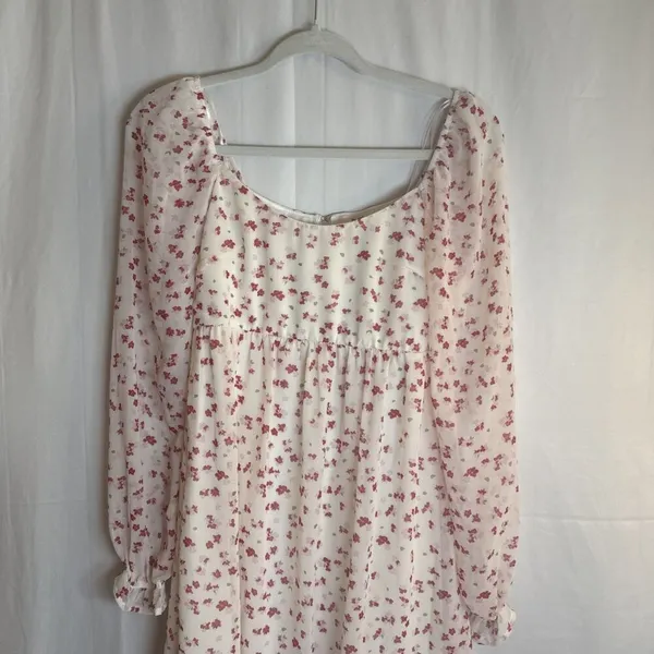 FRANCESCA'S MI AMI WHITE RED FLORAL LONG SLEEVE BABYDOLL DRESS Size XS Preowned - Image 2
