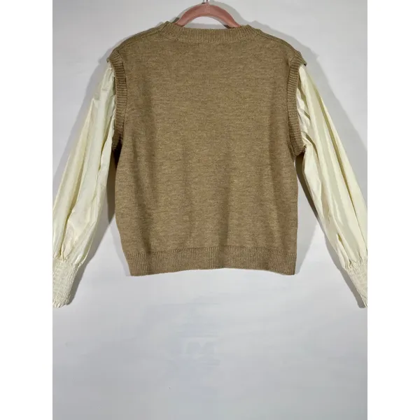 GRACE+EMMA Women's Knit Sweater‎ Cream Balloon Sleeve Layering Top Tan Sz L - Image 2
