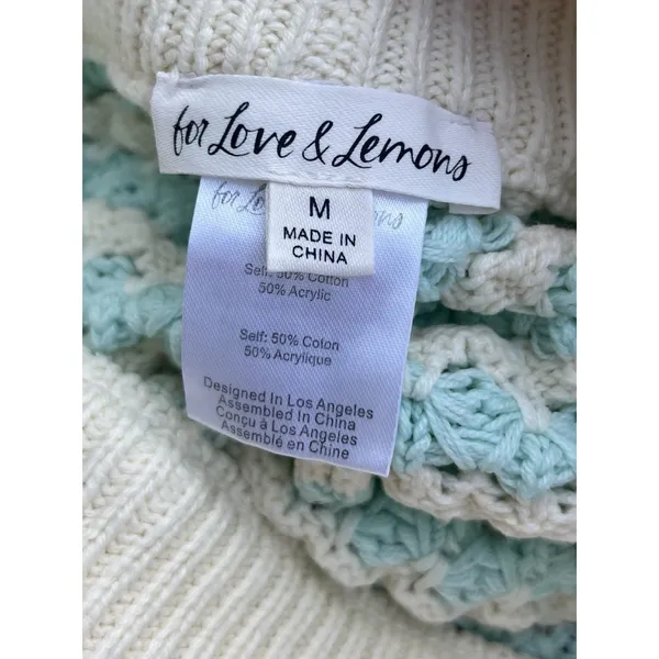 For Love & Lemons Lizzy Stripe Knit Short Mint Scallop Hem Coastal Crochet Boho - Image 7