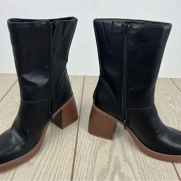 Sun + Stone Aleenn Stacked Round Toe Mid-calf Boots 9M Black Smooth $85 - Image 5