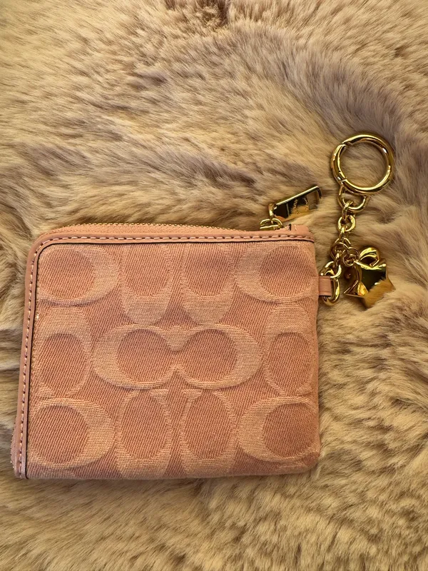 NWT Coach Small Corner Zip Wallet Signature Denim Charms CEU98 Gold/Light Pink - Image 9