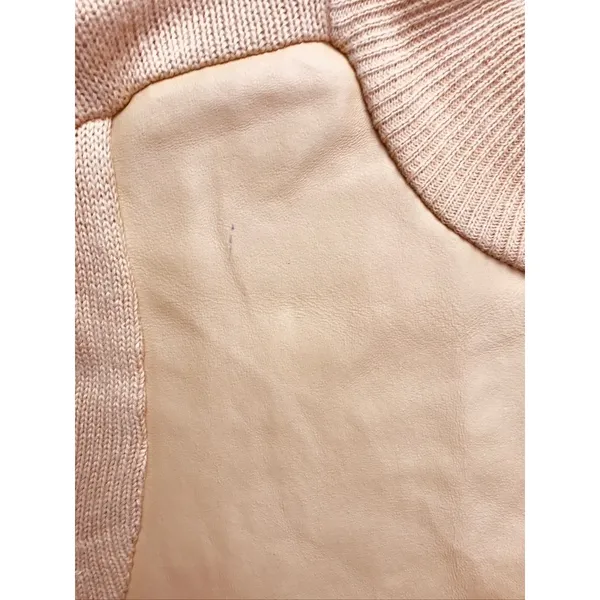 Terry Lewis Sweater Womens Medium Tan Leather Trim Ramie‎ Cotton Mock Neck - Image 6