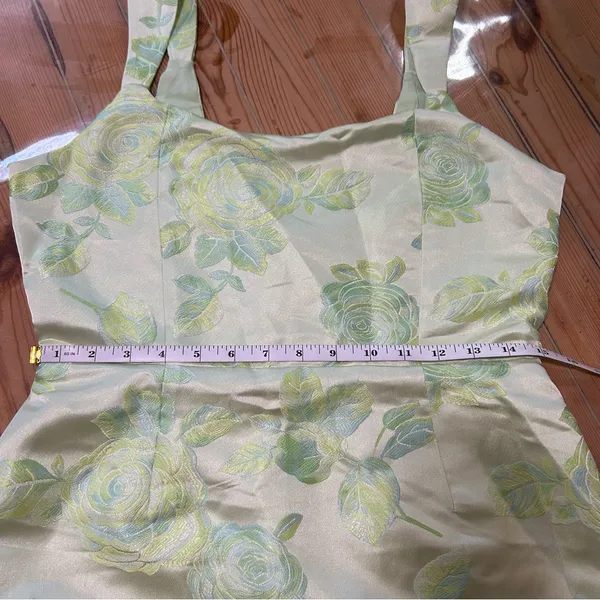 Lulus Brighter Side Light Green Floral Satin Jacquard Mini Dress - Image 4
