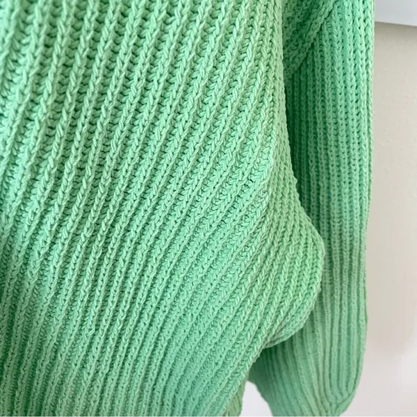 Aerie Beyond Chenille Sweater Fresh Green Ribbed Women's Crewneck Knit Sweater - Image 8