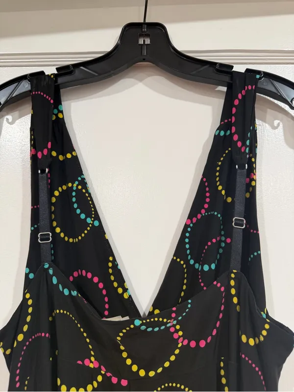 Ambrielle Black Maxi Dress with Pink, Yellow & Teal Dot Circles - Image 6