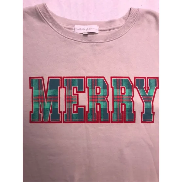 State of Mine Merry Plaid Graphic‎ Sweatshirt Womens XL Tan Christmas Pullover - Image 6