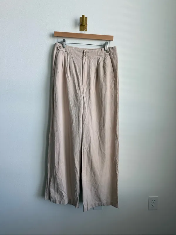 Madewell The Harlow Wide Leg Pants Beige Linen Blend Sailor Waist Size 8 - Image 8