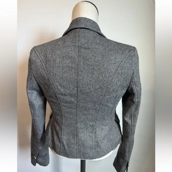 EXPRESS Tweed Blazer Y2K Suit Jacket Black & White Sz O Cropped Fitted - Image 5