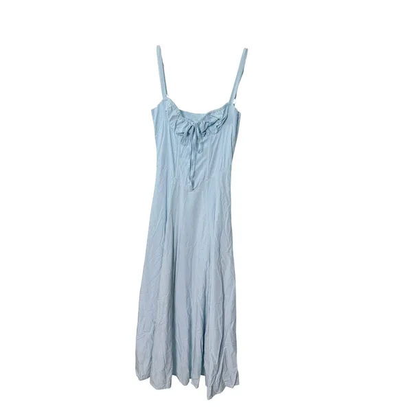 SNDYS Alessia Drop Waist Midi Dress Baby Blue Gathered Bust XS - Image 3