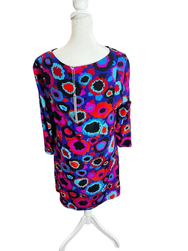 Alice & Trixie 100% Silk Psychedelic Floral Shift Dress NWT M 3/4 Sleeve - Image 4
