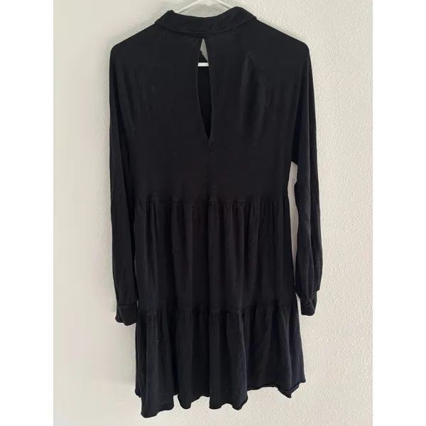 Free People Best‎ Girl Dress Womens Sm Black Mini Linen Blend Tiered Preppy Boho - Image 2