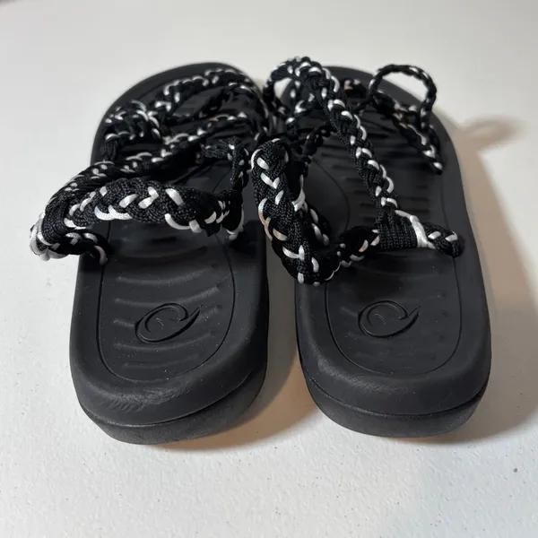 Women's Size 11 (EU 42) Black Braided Strappy Arch Support Slingback Sandals - Image 4