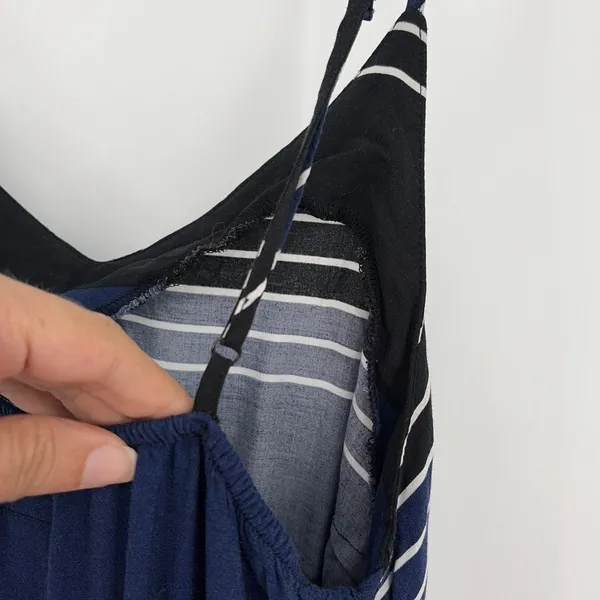 Old Navy Stripe Maxi Sundress Sz XS Coastal Preppy Boho Beach Navy Slip Minimal - Image 7