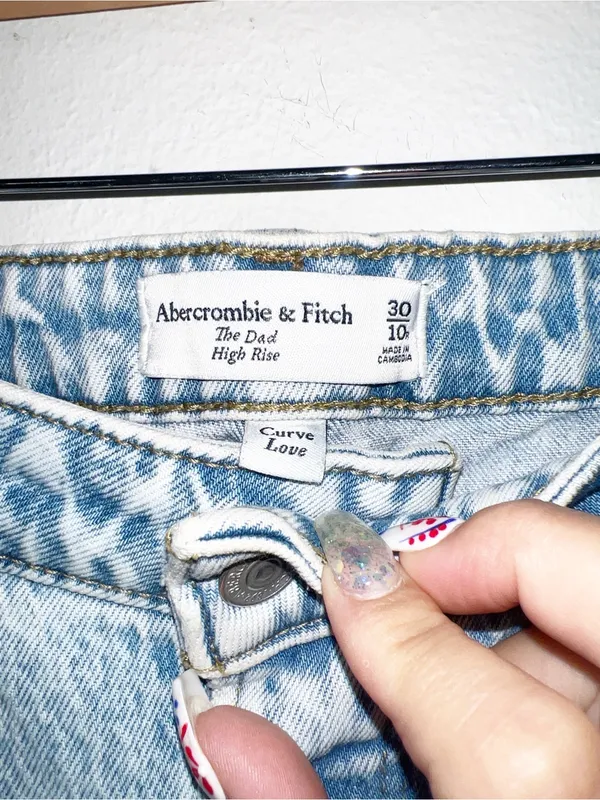 Abercrombie & Fitch The Dad Curve Love Distressed Light Blue High Rise Jeans - Image 7