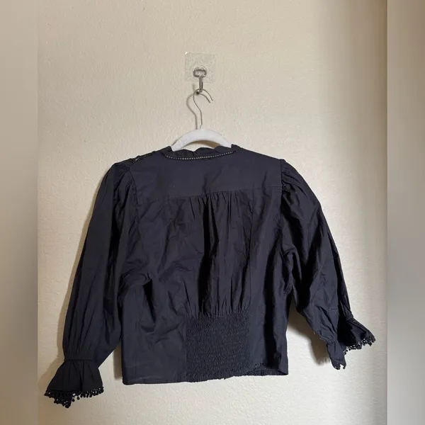 Free people louella embroidered lace blouse top sz small black‎ whimsigoth - Image 4